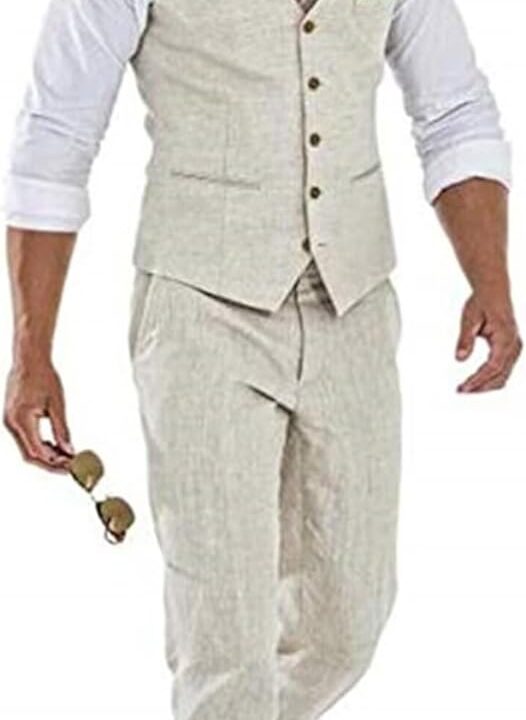 High-End Suits Linen Suits for Men Beach Summer Wedding Groomsmen 2 Piece Silm Fit Casual Light Suit Men's Tuxedos Vest Pant