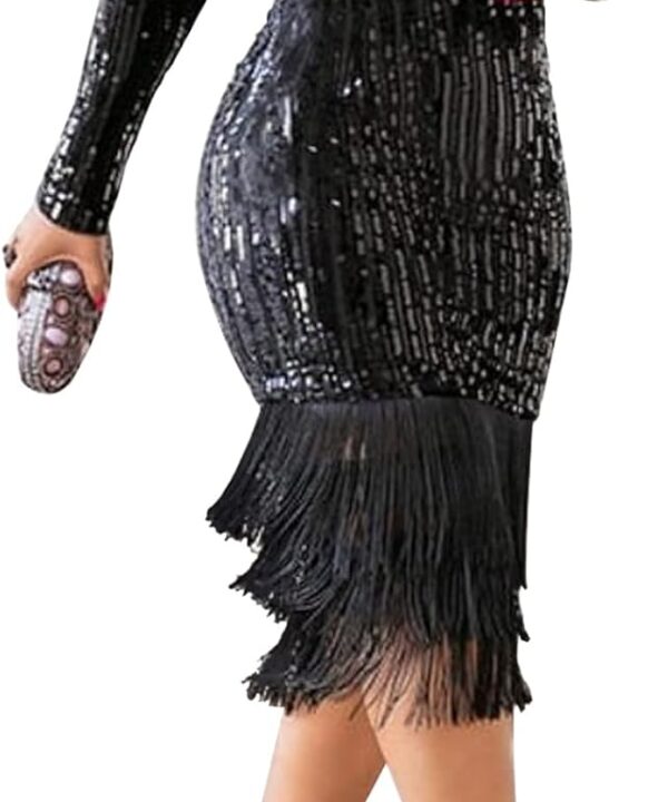 Cololura Elegant Women Sequin Short Sleeve Tassel Bodycon Midi Dress Party Evening Gown Formal Dress