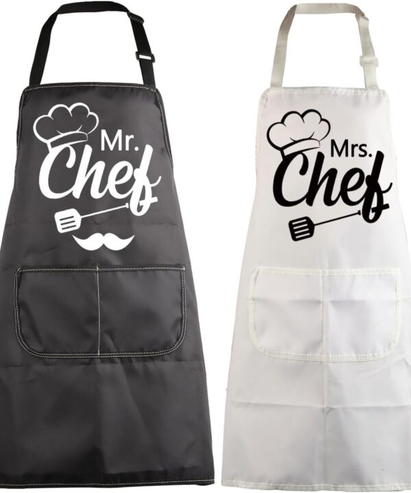 MBMSO Mr and Mrs Chef Aprons Set for Couples Cooking Matching His and Hers Kitchen Apron Couple Chefs Wedding Engagement Gift