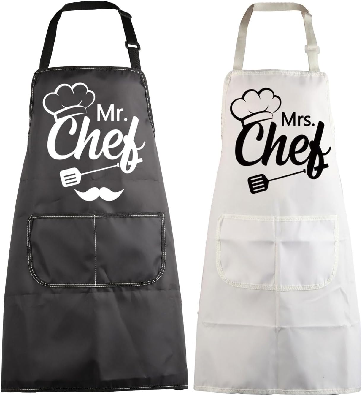 MBMSO Mr and Mrs Chef Aprons Set for Couples Cooking Matching His and Hers Kitchen Apron Couple Chefs Wedding Engagement Gift