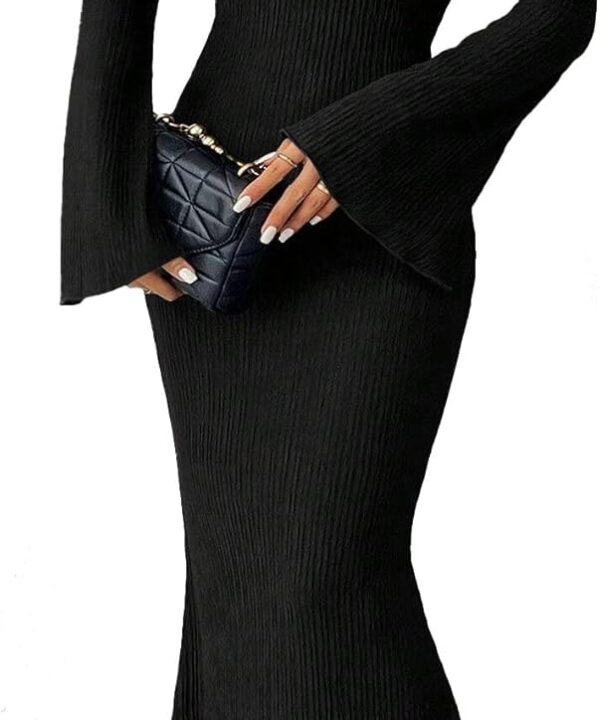 Narecte Fall Dresses for Women 2025 Maxi Dresses Solid Color Boho Dress Flare Sleeve Bodycon Dress