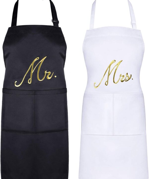 2 Piece Mr & Mrs Aprons for Couple Gifts, Wedding Anniversary Bridal Shower Gifts for Couple Women and Men, Bride and Groom