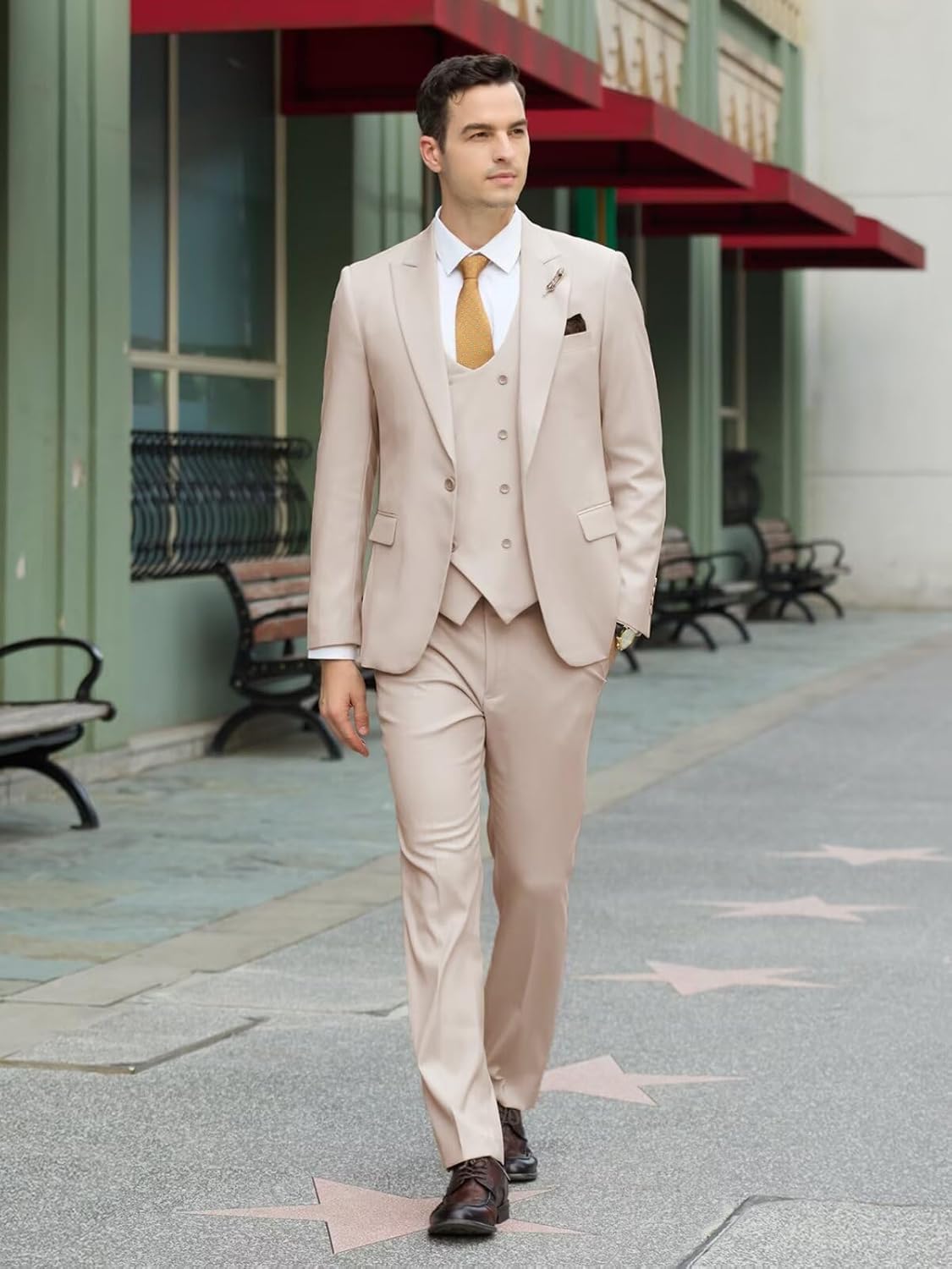 Mens Suit Slim Fit 3 Piece Double Breasted Suit Men Formal Tuxedo Set Casual Wedding Prom Groom Suits