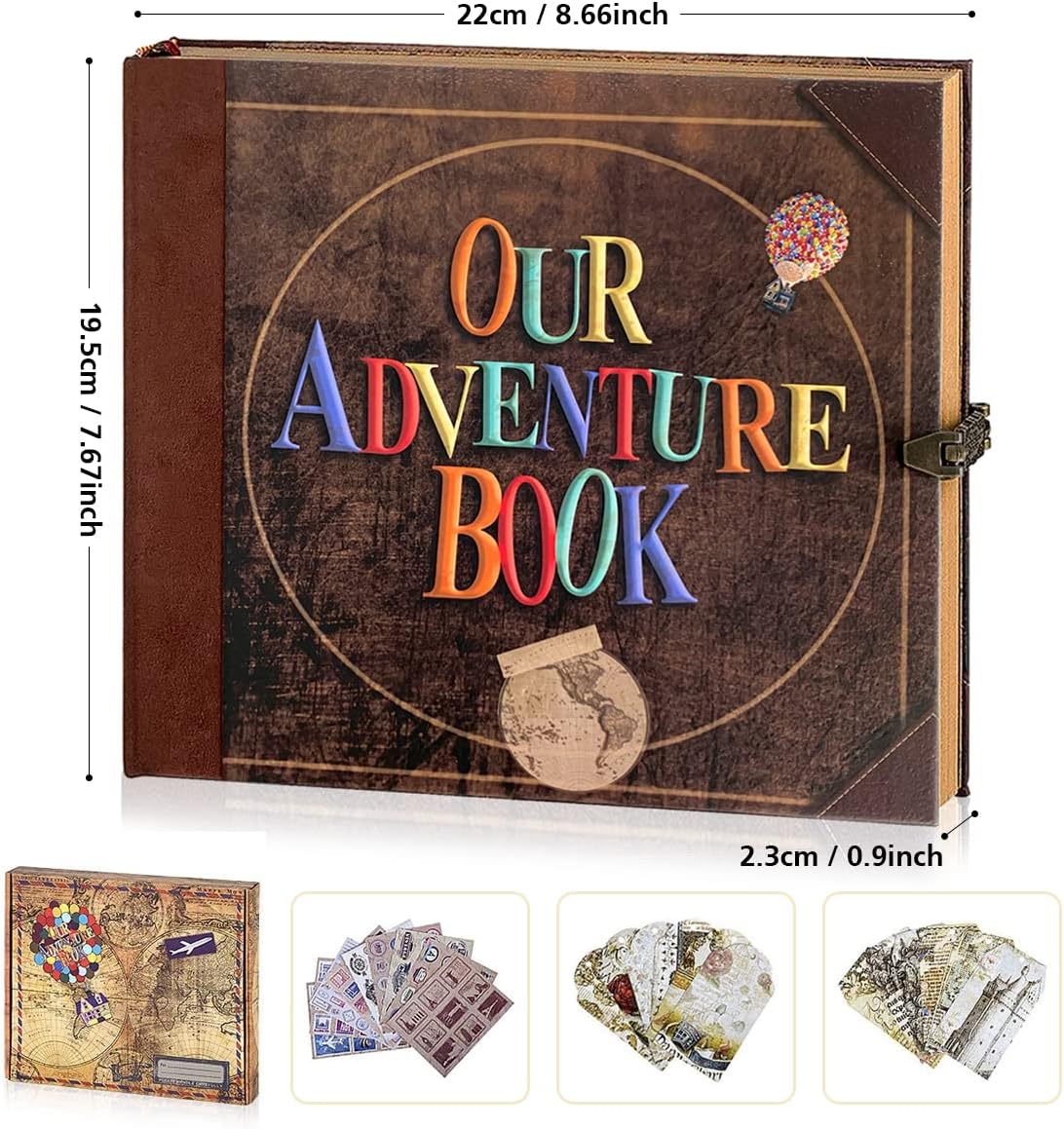 Our Adventure Book Travel Diary Photo Book,Scrapbook, Photo Album,Retro-Style Souvenirs, Vintage Guestbook DIY Anniversary Wedding Travel Writing Baby Friend Gift, Heartfelt Present(Ball)