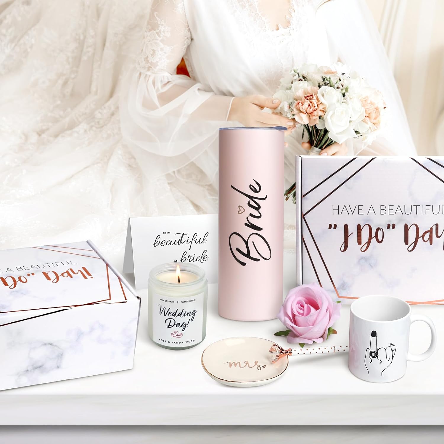 Bride To Be Gifts Box, Bridal Shower, Bachelorette Gifts For Bride, Engagement Gift For Her, Wedding Gift For Bride, Bachelor Party Gifts, Stainless Steel Tumbler Cup, Mug, Scented Candle – (Pink)