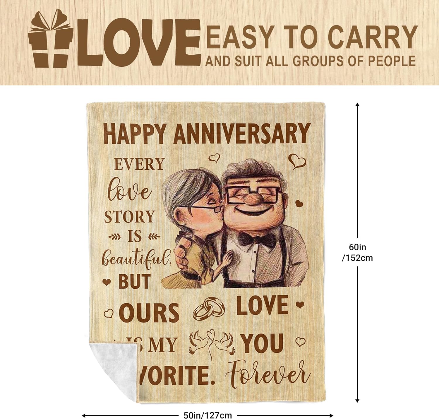 Wedding Anniversary Blanket Gifts for Men Women Him Her Wife Husband, Romantic Anniversary Marriage Gift for Couple Parents Girlfriend Boyfriend, Happy Anniversary Decorations Blanket 60X50