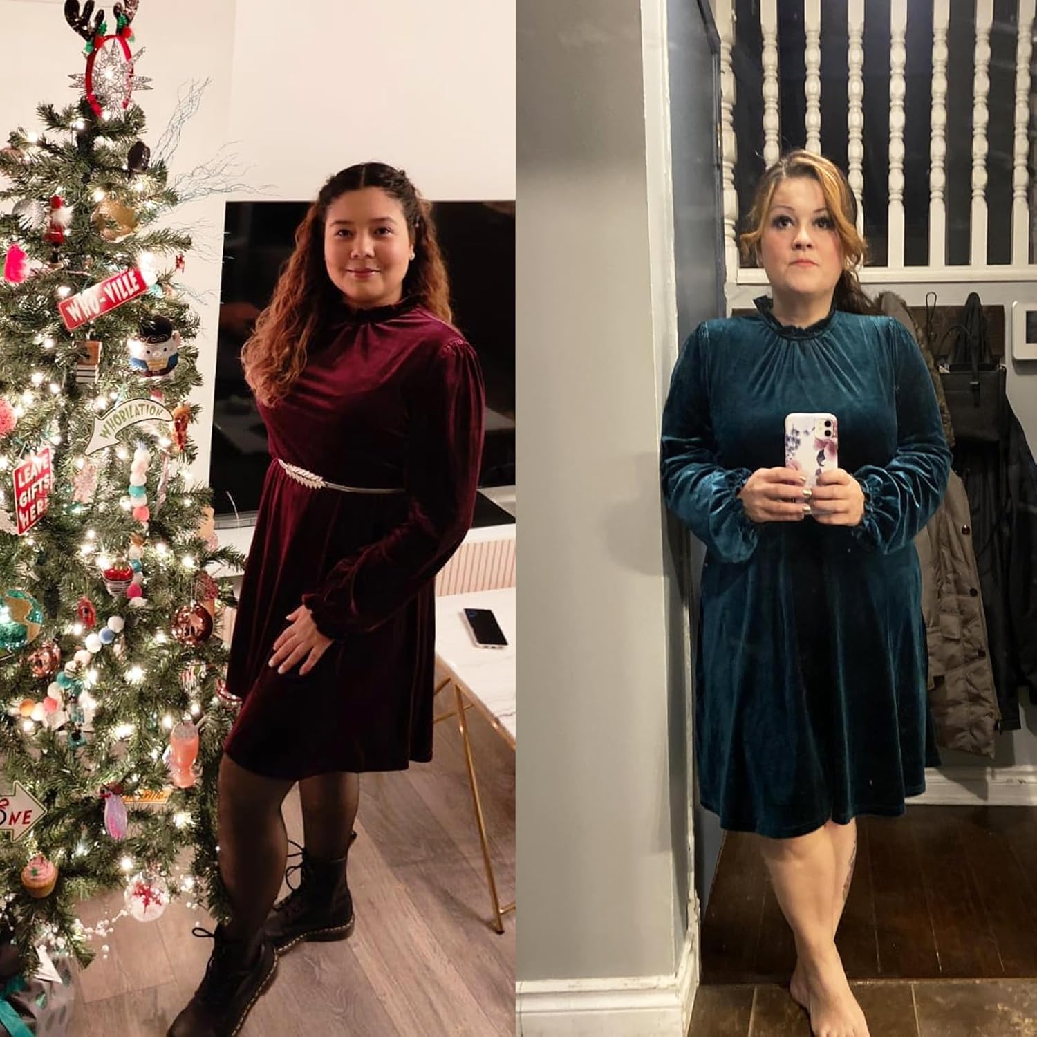 Jayscreate Womens 2023 Velvet Dress Elastic Waistline Fall Long Sleeve Wedding Guest Short Wrap Tunic Formal Dress