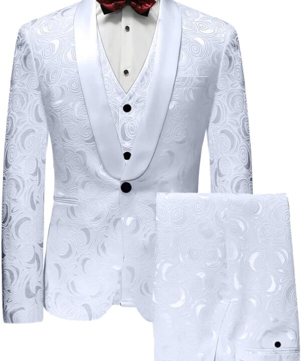 Wemaliyzd Men's 3 Pieces Wedding Suit Slim Fit Jacquard Blazer Vest Pants