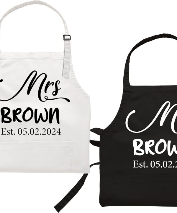 Custom Couple Apron, Personalized Mr Mrs Gift, Anniversary, Bridal Shower, Engagement, Christmas or Wedding Registry Present for Him & Her