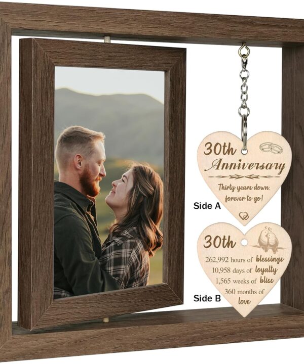 30th Wedding Anniversary Wood Picture Frame Gifts, 30 Year Anniversary Photo Frame Gifts for Couples Wife Husband (Display Two 4x6)