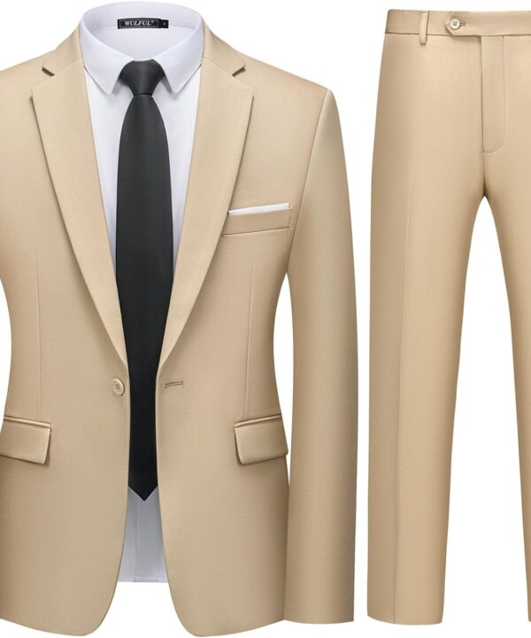 WULFUL Men's 2 Piece Slim Fit Suit Set One Button Blazer Jacket Pants Tuxedo Set for Party, Wedding and Business