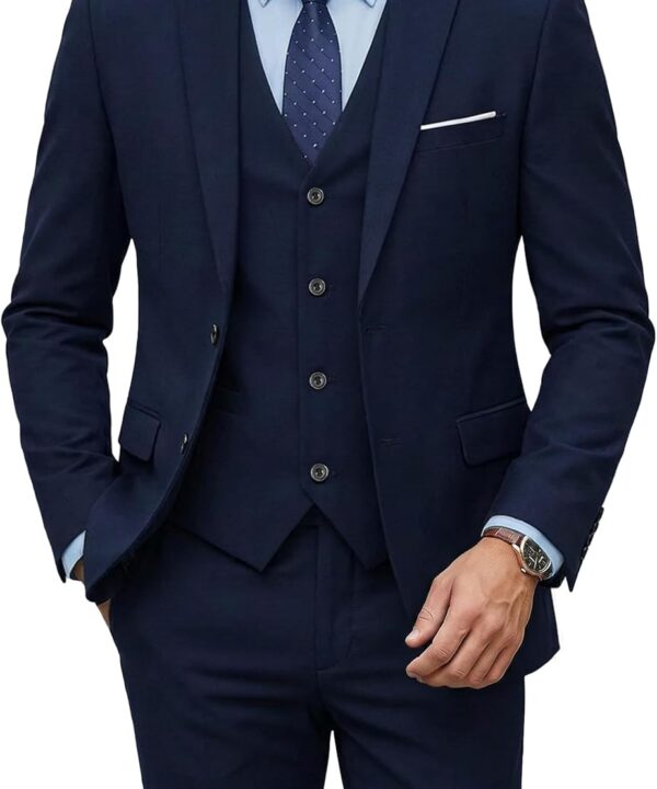 YND Men's 3 Piece Suit Set with Tie, 2 Button Slim Fit Solid Blazer Jacket Vest Pants, Business Wedding Party Suits for Men