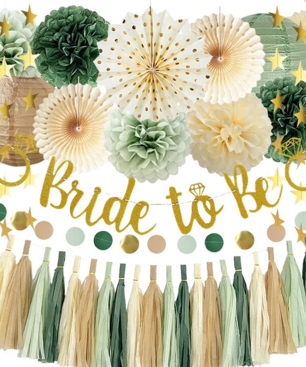 Bridal Shower Decorations Sage Green Bachelorette Party Decorations Bride To Be Banner Olive Sage Green Paper Pom Poms Paper Tassel Garlands Wedding Shower Party Decor