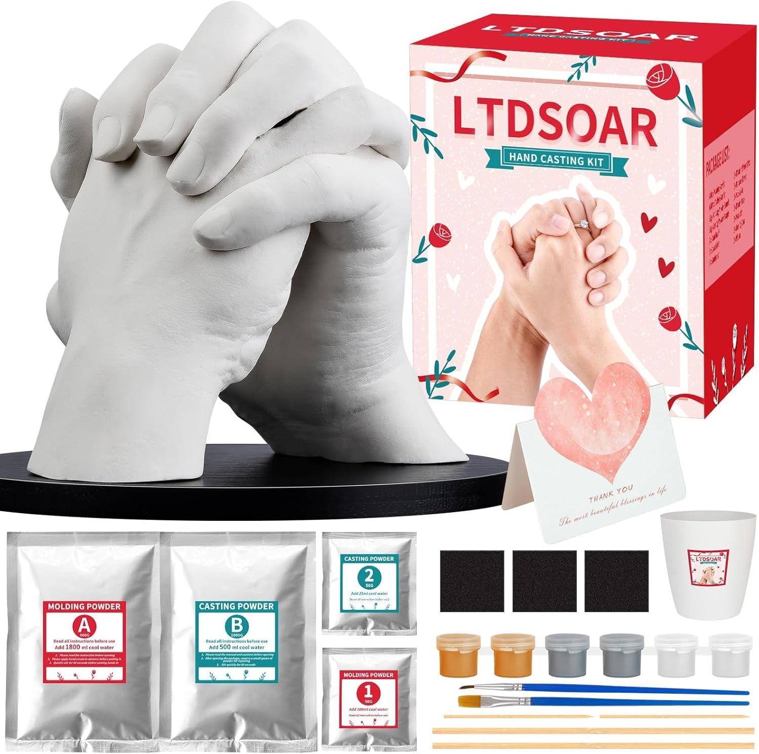 LTDSOAR Hand Casting Kit, Couples with Practice Kit, Hand Mold Kit for Adults & Kids, Romantic Anniversary Wedding Birthday for Her or Him,Boyfriend Girlfriend Unique Christmas Stocking Stuffers Gift