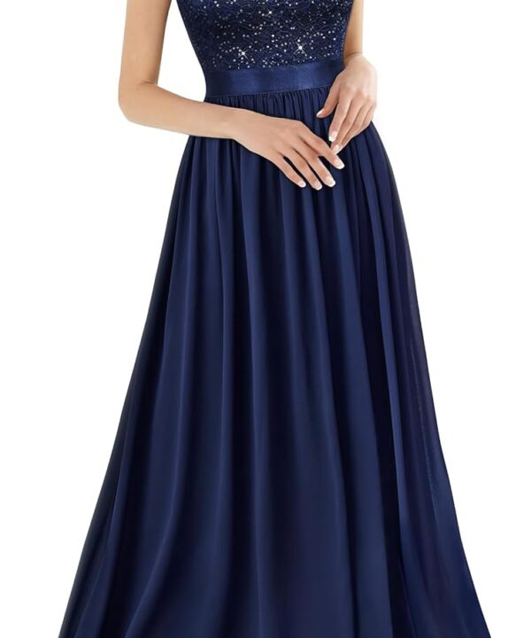 Miusol Women's Classy Scoop Neck Sequin Lace Contrast Bridesmaid Party Maxi Dress