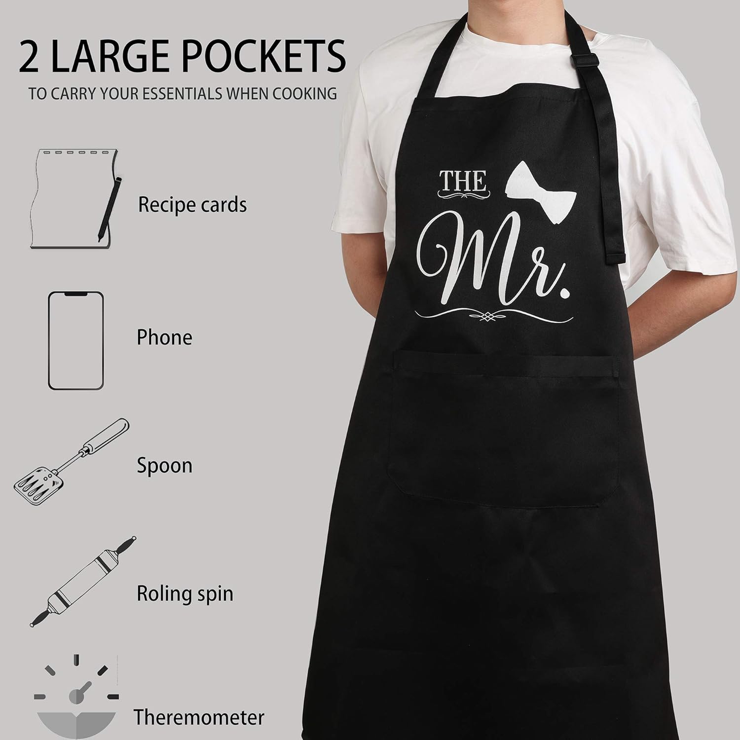 Mr & Mrs Aprons for Couples Valentines Day Gifts Basket – Wedding, Bridal Shower, Engagement Gift for Couple, His and Her Present with Dish Towel, Oven Mitts & Pot Holder, 6 Pack Kitchen Apron Set
