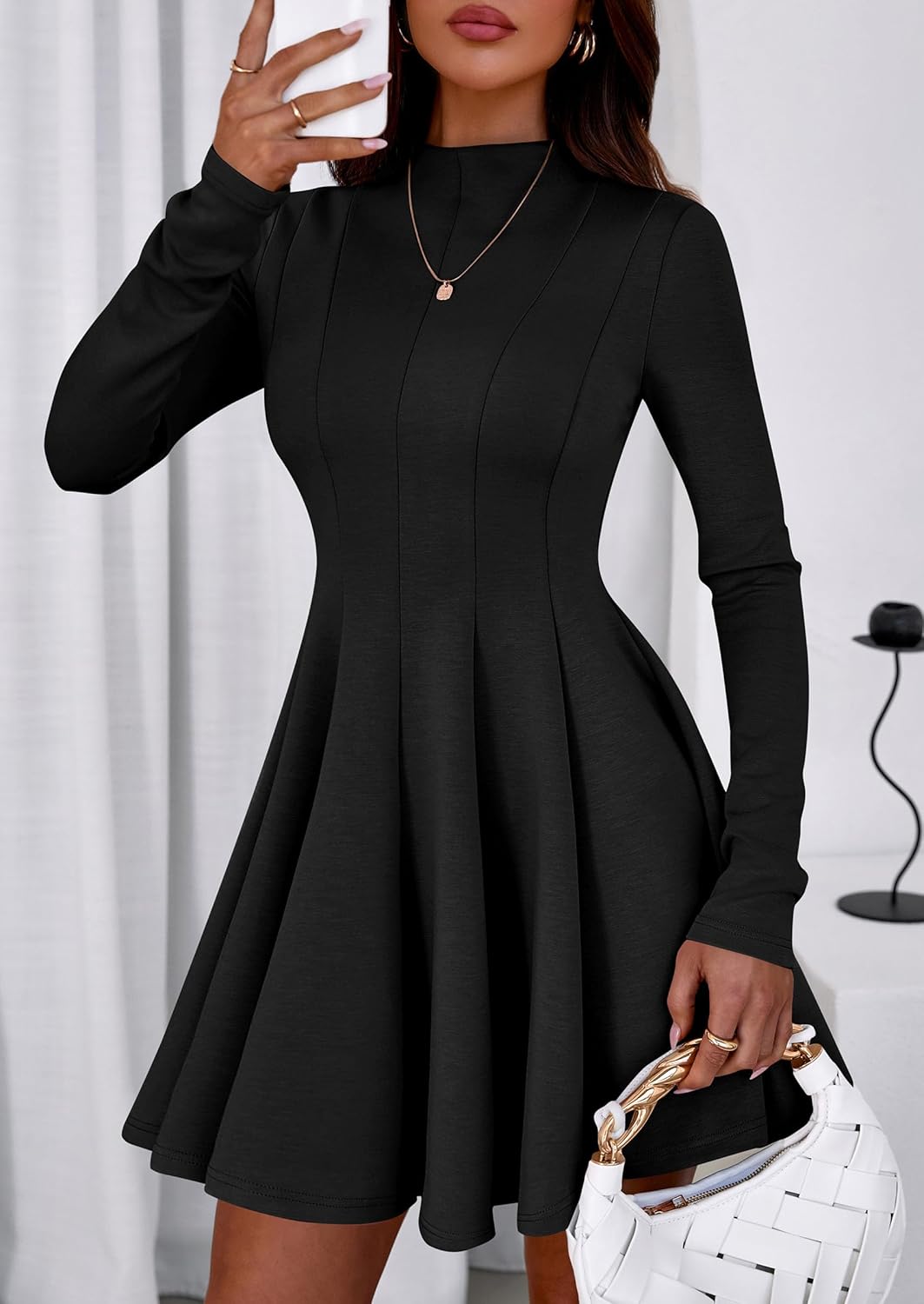 PRETTYGARDEN Fall Dresses for Women Elegant Classy 2025 Casual Long Sleeve Swing A Line Ruffle Short Homecoming Party Dress