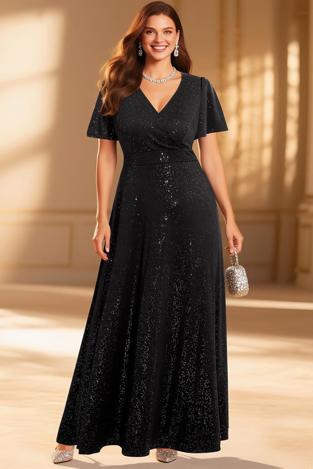 Pinup Fashion Women Plus Size Formal Dresses – Evening Gowns Wedding Guest Glitter Prom Long Dress