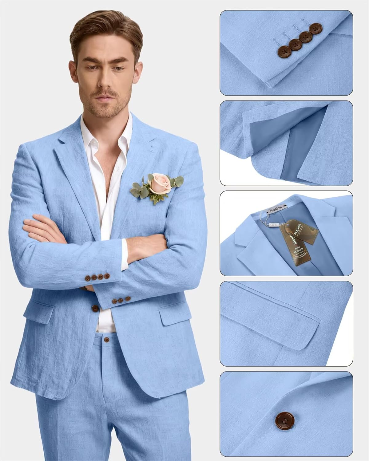 Retro Linen Mens Suit 3 Pieces Slim Fit Linen Prom Wedding Suits Casual Tuxedo Set Groom Jacket Blazer Vest Pants for Men