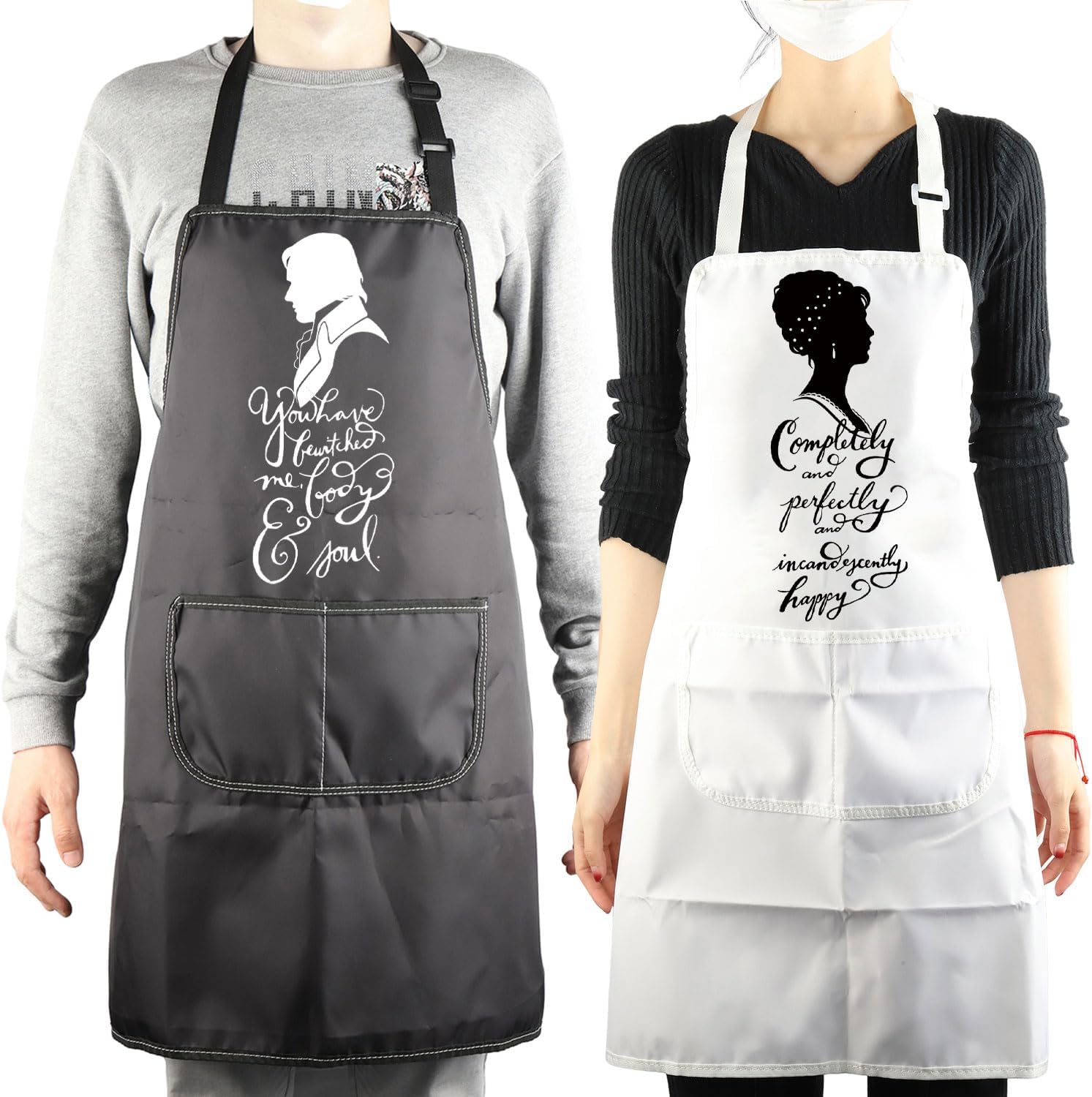 MBMSO Pride Prejudice Gift Darcy and Elizabeth Couples Kitchen Aprons Matching Wedding Gift for His Hers Aprons Mr Mrs Aprons