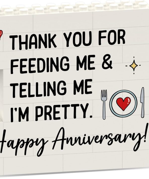 Happy Anniversary Sign Gifts for Men, Boyfriend, Romantic Building Blocks Puzzle Decorative Plaque, Best Wedding Anniversary Card Gifts for Husband, Him, Couple, Funny Home Office Desk Decor