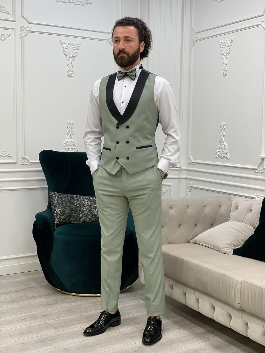 Wangyue Mens Tuxedo Suit 3 Piece Slim Fit Suit for Men Tuxedo for Men Wedding Party Dinner Prom