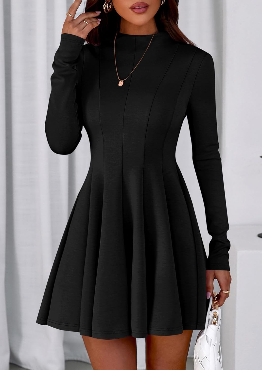 PRETTYGARDEN Fall Dresses for Women Elegant Classy 2025 Casual Long Sleeve Swing A Line Ruffle Short Homecoming Party Dress