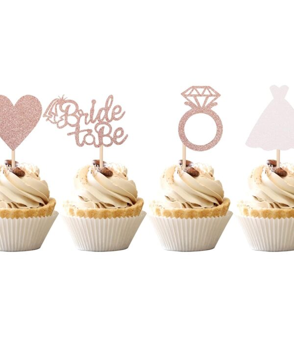 24 PCS Bride to Be Cupcake Toppers with Heart Ring Dress Bridal Shower Cupcake Picks Wedding Engagement Bachelorette Party Cake Decorations Supplies