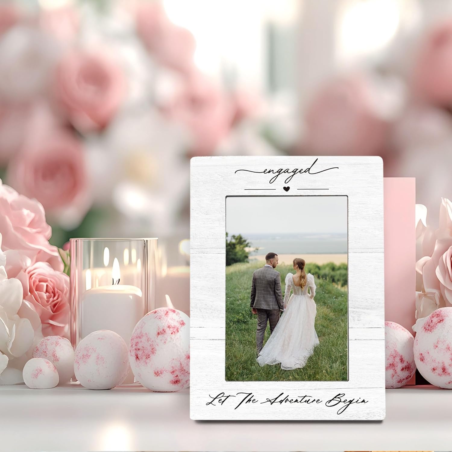 Engagement Couples Newlyweds Picture Frame 4×6, Engagement Gifts for Couples, Just Engaged Gift, Wedding Gifts for Newlyweds Bride Groom, Engaged Couple Picture Photo Frames for Desk Shelf Decor