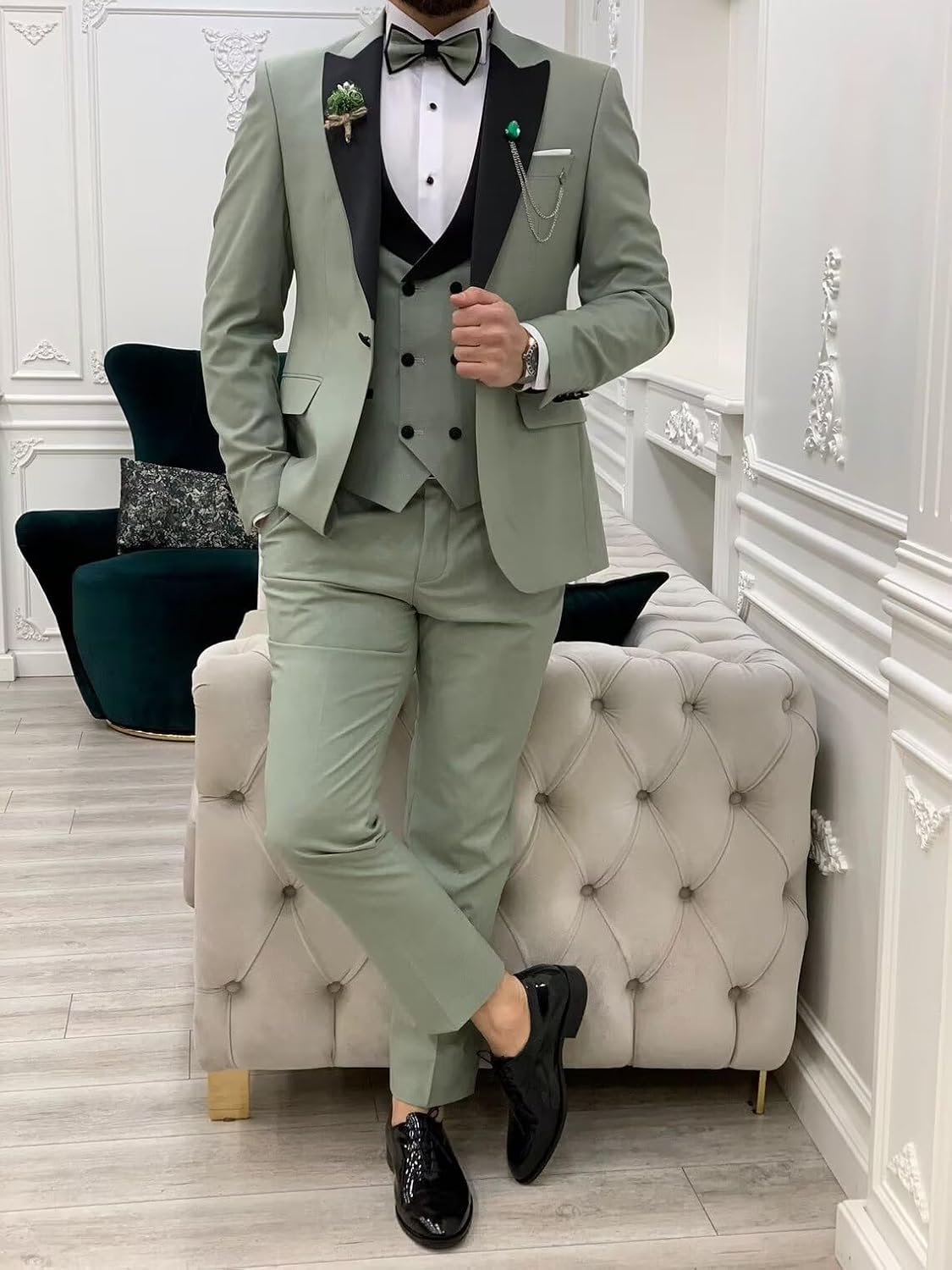 Wangyue Mens Tuxedo Suit 3 Piece Slim Fit Suit for Men Tuxedo for Men Wedding Party Dinner Prom