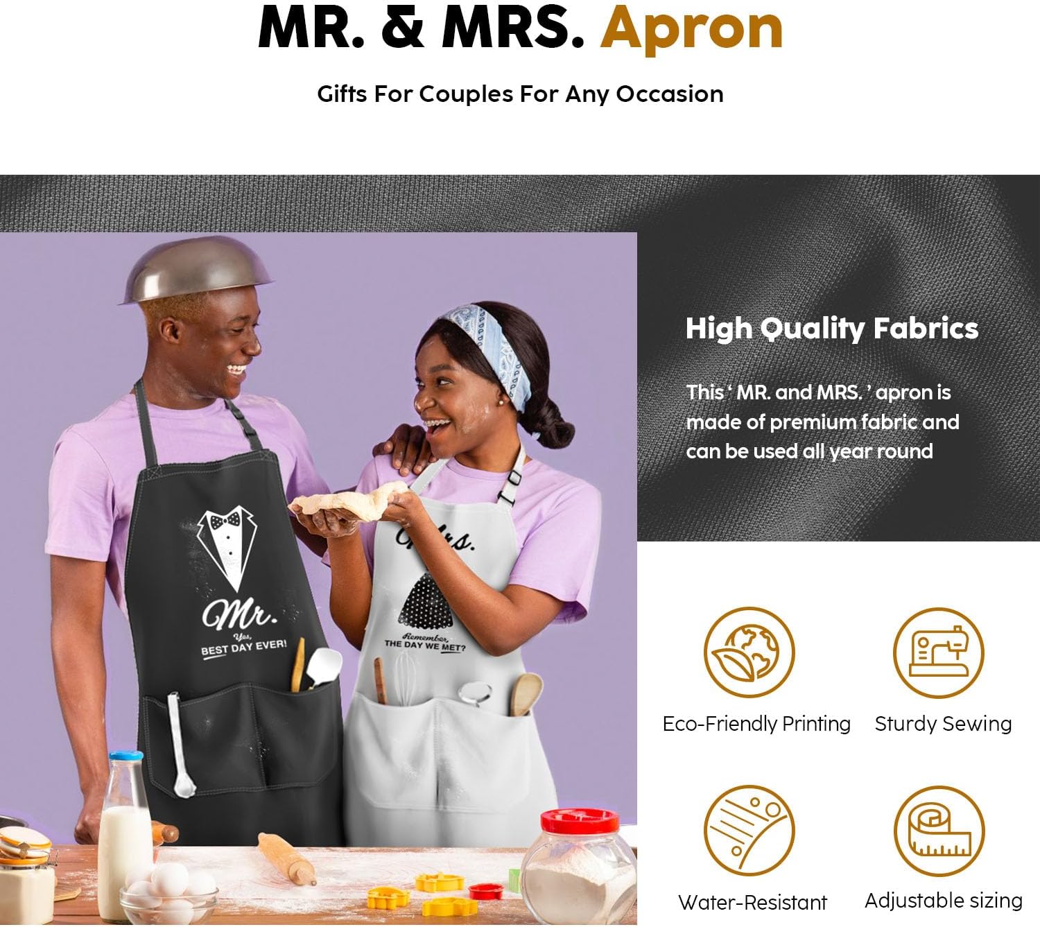 Couples Apron Set – Wedding Engagement Gifts for Couples, Funny Kitchen Gifts for Couples, Bridal Shower Gifts, Christmas