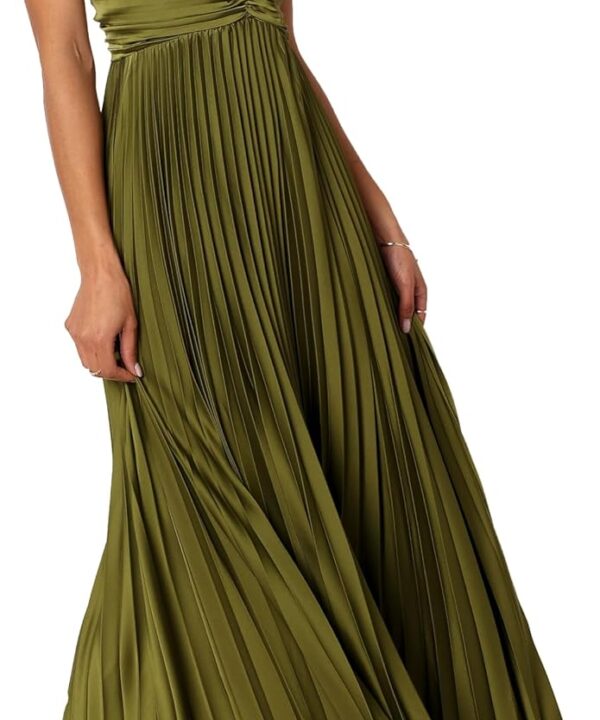 LASPIA Women's Pleated Dress Formal Adjustable Spaghetti Strap Maxi Solid Bridesmaid Evening Party Dresses