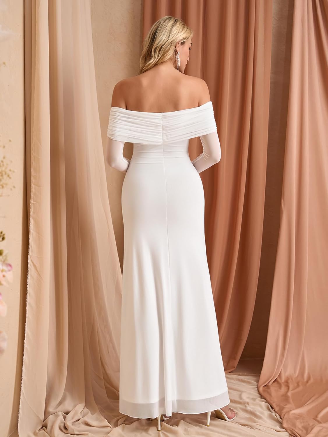 KUTUMAI Elegant Off Shoulder Long Sleeve Maxi Dress Bodycon Tie Formal Wedding Guest Dresses for Women 2025 Fall