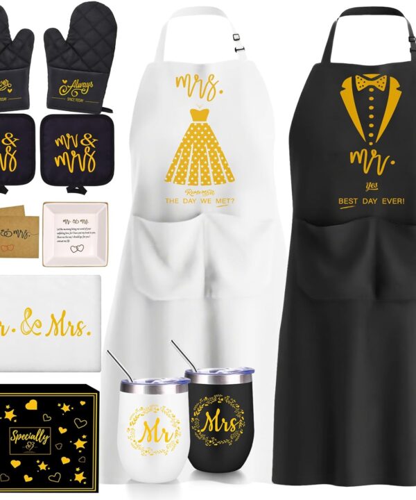 10 Pack Wedding Engagement Gift Set for Couples Mr and Mrs Aprons for Bridal Shower Gifts