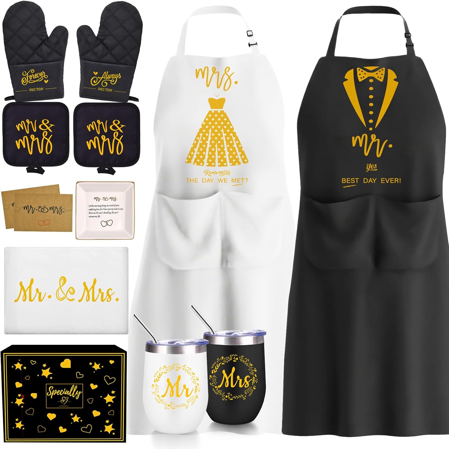 10 Pack Wedding Engagement Gift Set for Couples Mr and Mrs Aprons for Bridal Shower Gifts