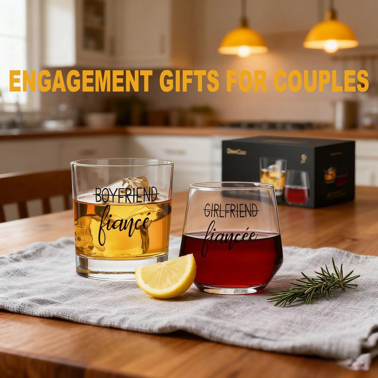Engagement Gifts for Couples, Engagement Party Decorations – Unique Fiance Gift for Him or Her! Proposal Decorations, Whiskey Wine Glasses, Best Gift for Newly Engaged Couple, Women