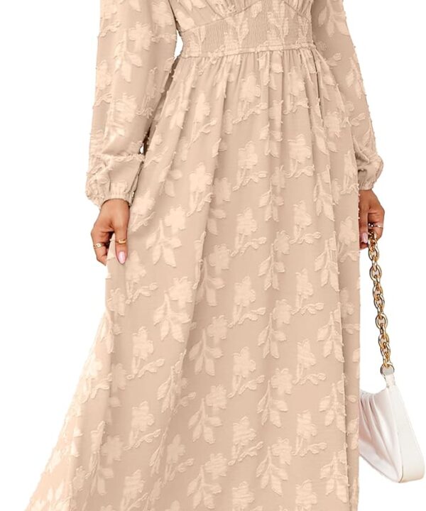 Simplee Womens Boho Floral Long Sleeve Maxi Dress V Neck Empire Waist Fall Wedding Guest Dresses with Pockets