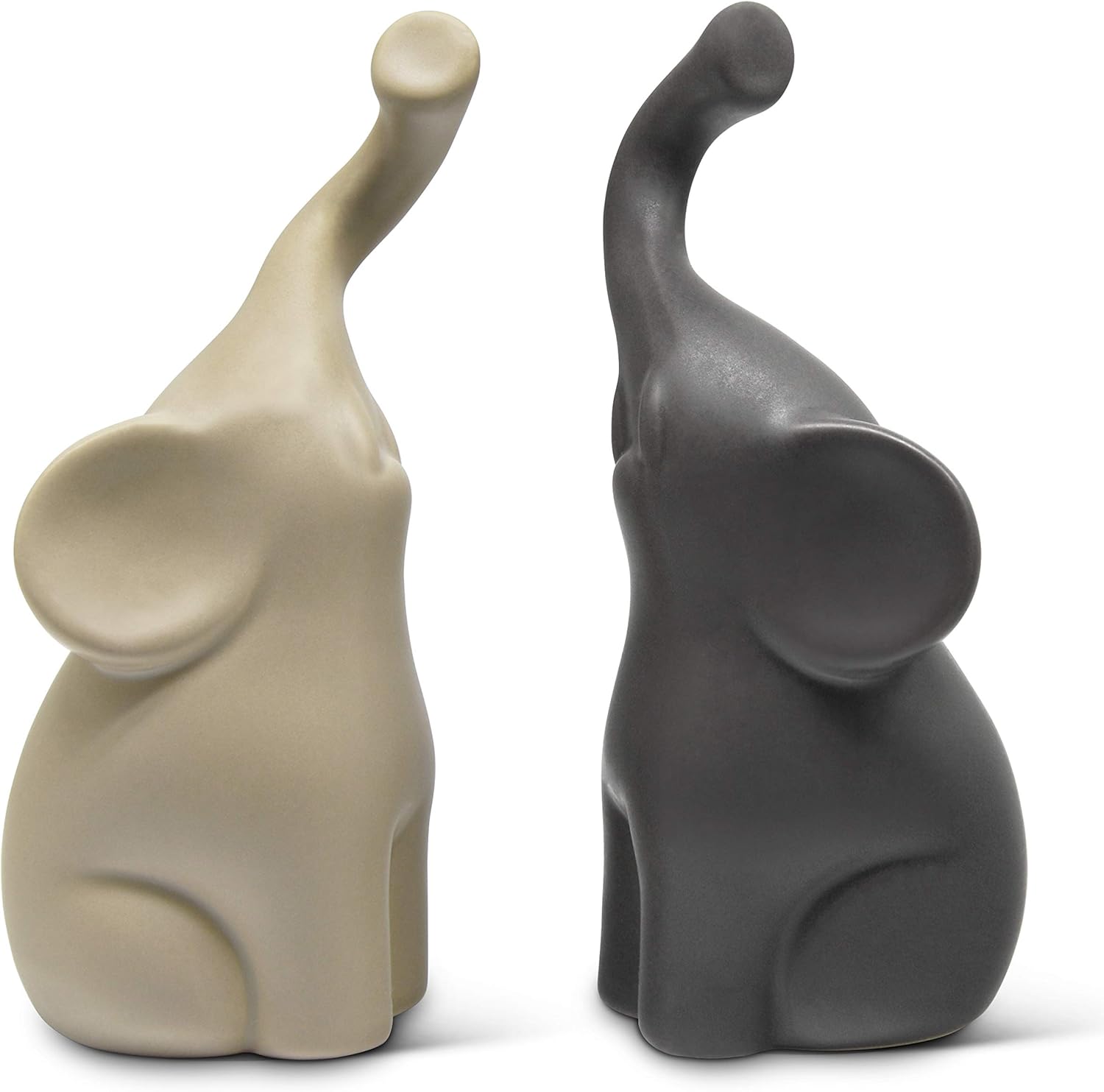 Loving Pair of Elephants in Beige & Grey – Modern Ceramic Sculpture – Figurine as a Set – Decoration Figure 6.3 high – Ornament Elephant in Love