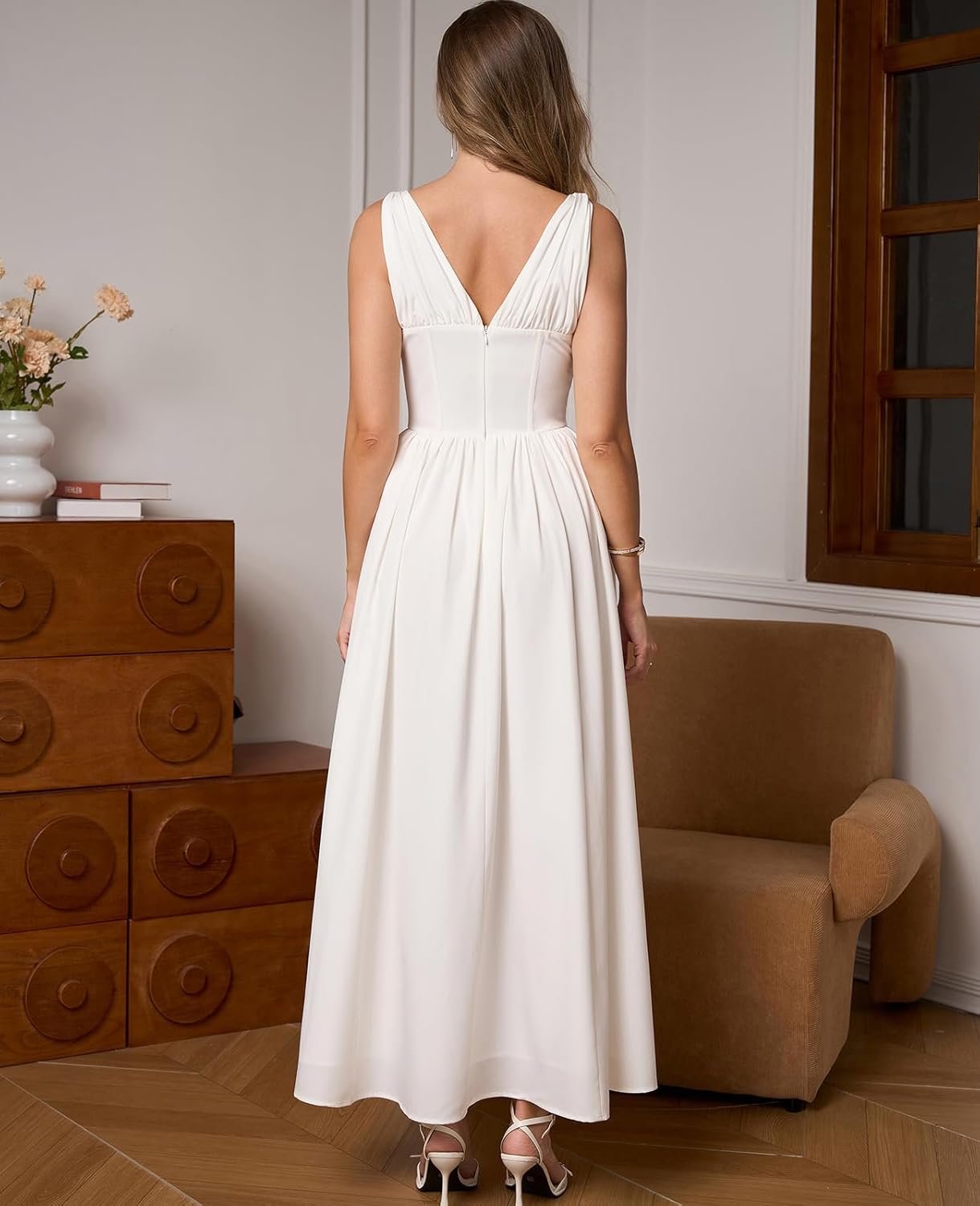 GLNEGE Womens Summer Corset Midi Milkmaid Dress Casual V Neck Flowy A Line Sundress Wedding Guest Dresses with Pockets 2025