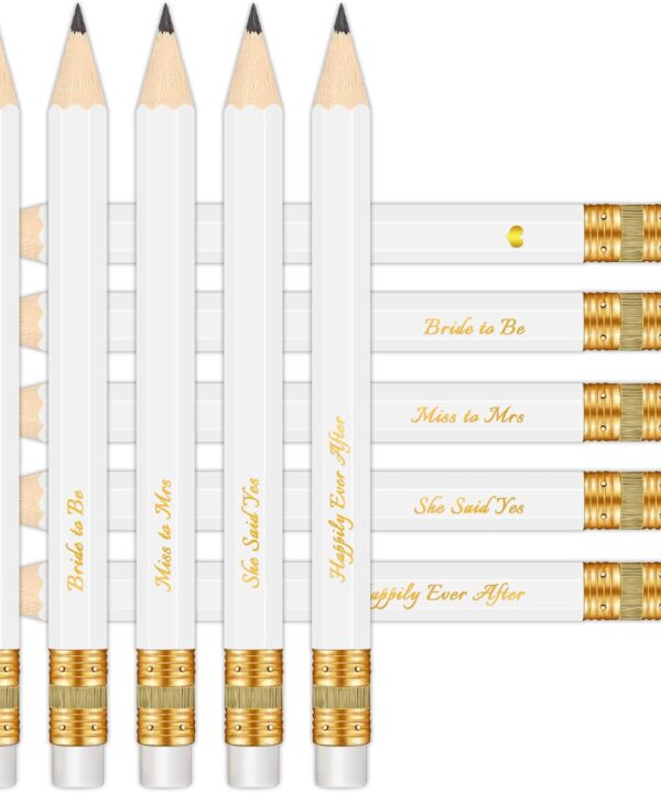 50Pcs - Bridal Shower Sharpened Half Pencils with Erasers, Pre-sharpened Pencils for Bridal Shower & Wedding Games, 4 Inches (White - Miss to Mrs.)