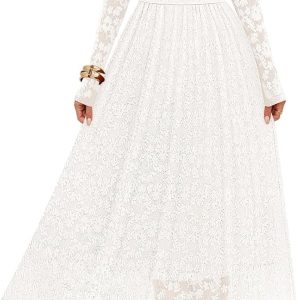 MEROKEETY Women's 2025 Fall Long Sleeve Floral Midi Dress Off Shoulder Wedding Guest Formal Long Flowy Dresses