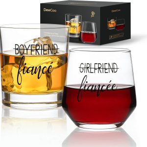 Engagement Gifts for Couples, Engagement Party Decorations - Unique Fiance Gift for Him or Her! Proposal Decorations, Whiskey Wine Glasses, Best Gift for Newly Engaged Couple, Women