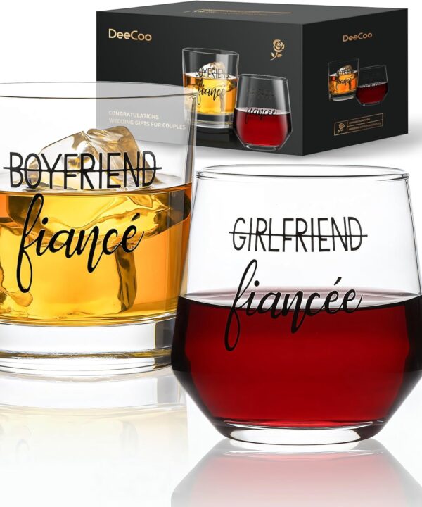 Engagement Gifts for Couples, Engagement Party Decorations - Unique Fiance Gift for Him or Her! Proposal Decorations, Whiskey Wine Glasses, Best Gift for Newly Engaged Couple, Women