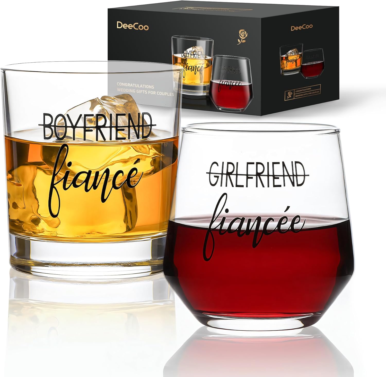 Engagement Gifts for Couples, Engagement Party Decorations - Unique Fiance Gift for Him or Her! Proposal Decorations, Whiskey Wine Glasses, Best Gift for Newly Engaged Couple, Women