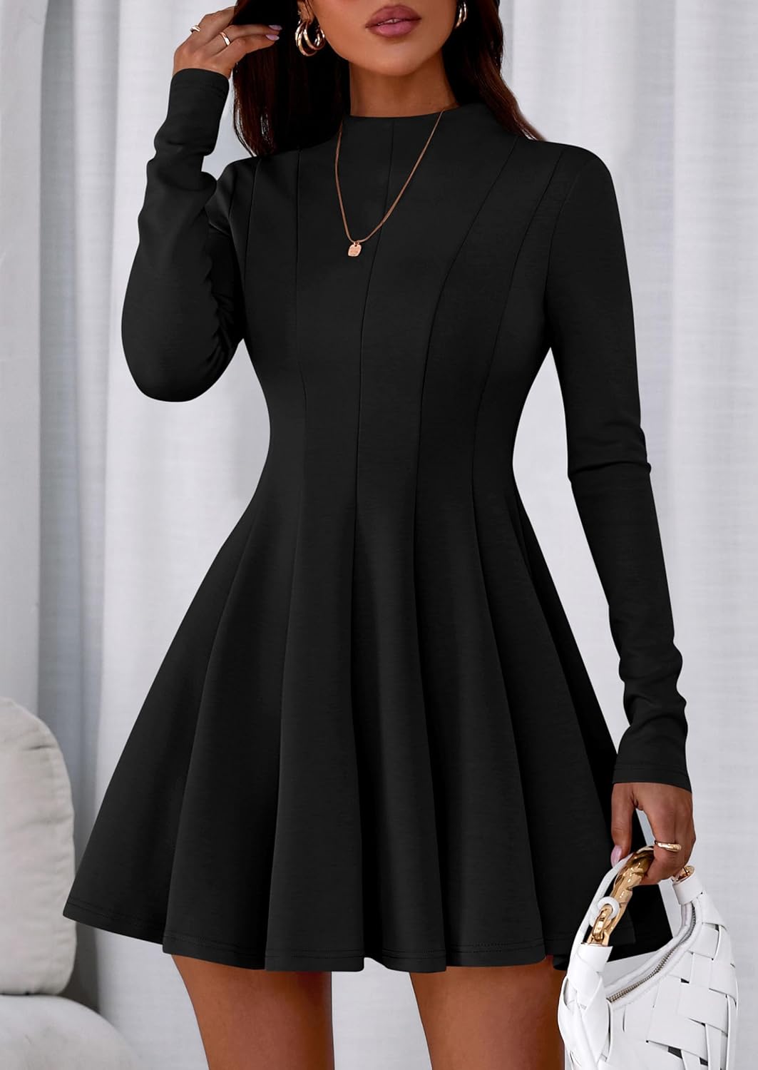 PRETTYGARDEN Fall Dresses for Women Elegant Classy 2025 Casual Long Sleeve Swing A Line Ruffle Short Homecoming Party Dress