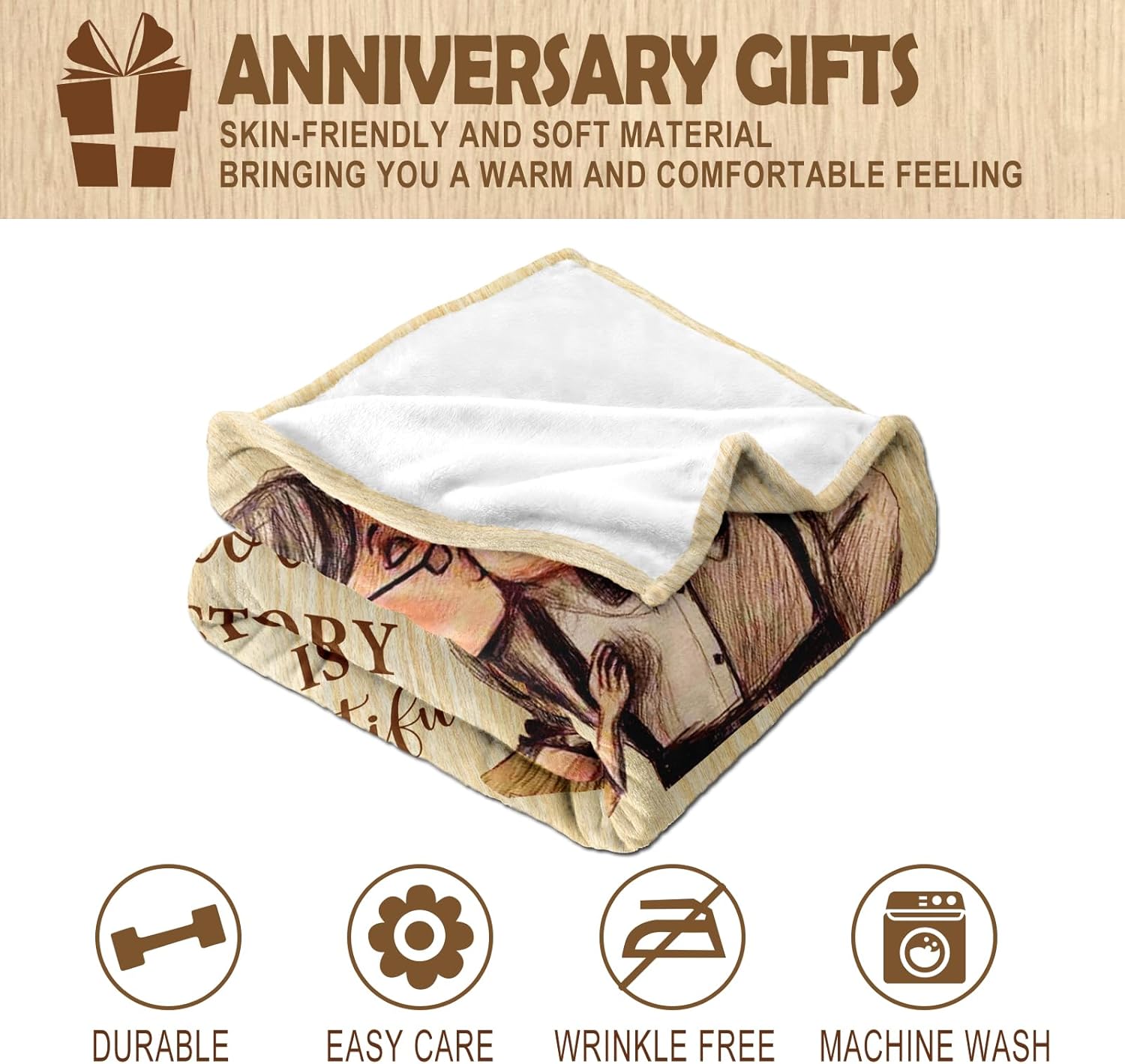 Wedding Anniversary Blanket Gifts for Men Women Him Her Wife Husband, Romantic Anniversary Marriage Gift for Couple Parents Girlfriend Boyfriend, Happy Anniversary Decorations Blanket 60X50