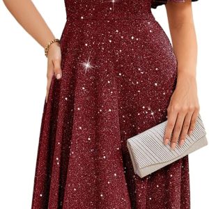 Bridesmay Women's Formal Cocktail Wedding Guest Dress for Women 2025 Short Sleeve Fit and Flare Tea Party Dresses