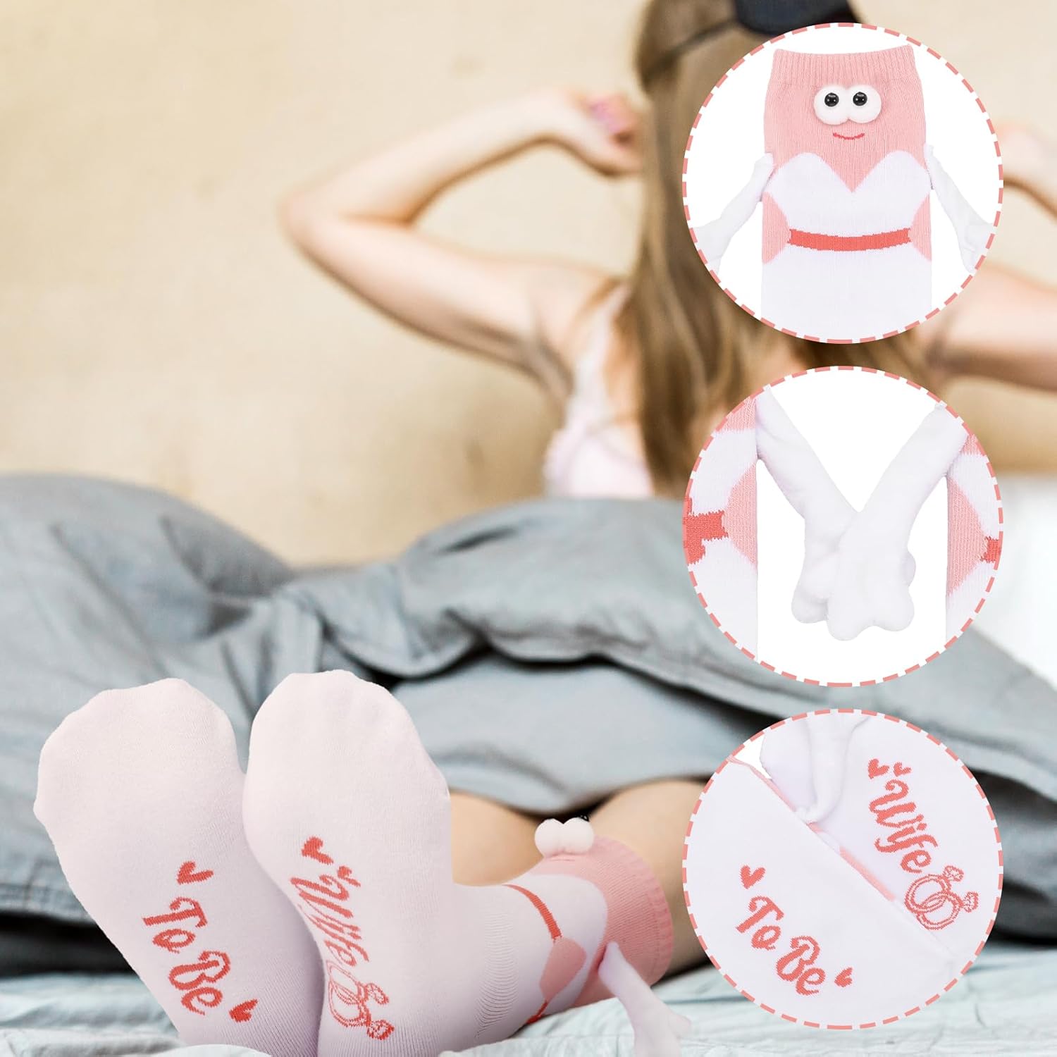 Jspupifip 2 Pairs Bride and Groom Socks, Wedding Socks with Magnetic Hands, Novelty Engagement Gift