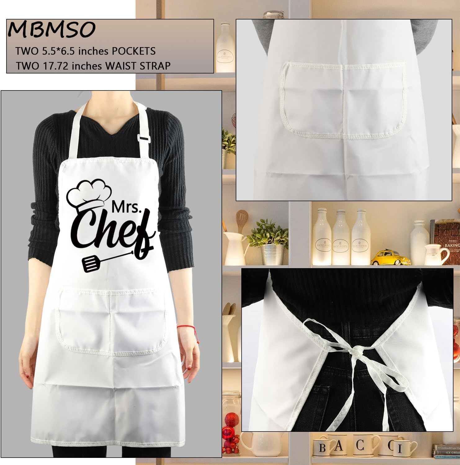 MBMSO Mr and Mrs Chef Aprons Set for Couples Cooking Matching His and Hers Kitchen Apron Couple Chefs Wedding Engagement Gift