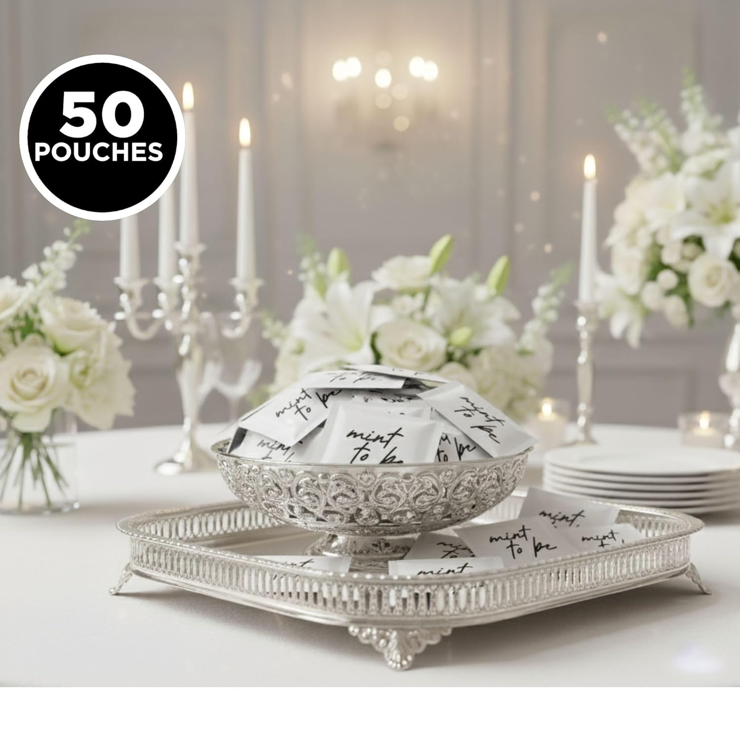 SIMPLY Peppermint Mint to Be Individually Wrapped Breath Mints in Bulk, 50 Packets (2 per Packet) | Wedding, Bridal Shower, Bachelorette, Party Favors